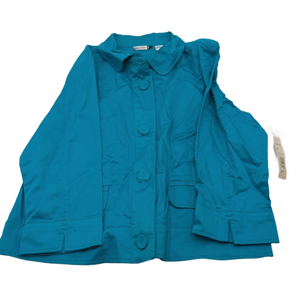 Willow Bay Womens XL Turquoise Blue Button Front Cotton Blend Jacket NWT